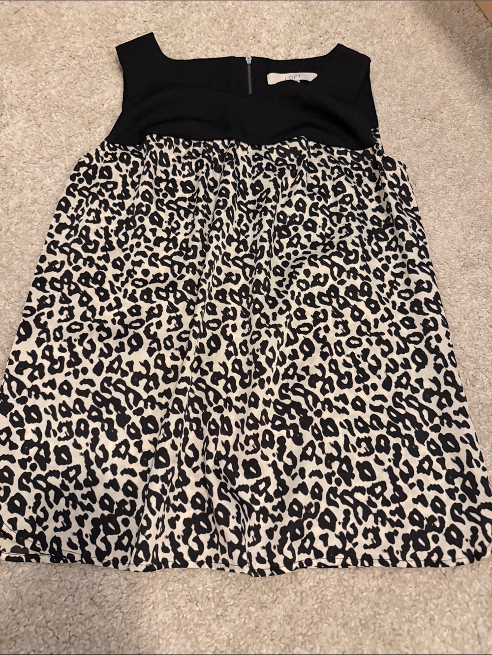 LOFT Black and White Leopard-Print A-Line Top